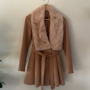 Small Vintage Women's Skirt Style Coat with fur collar and belt.